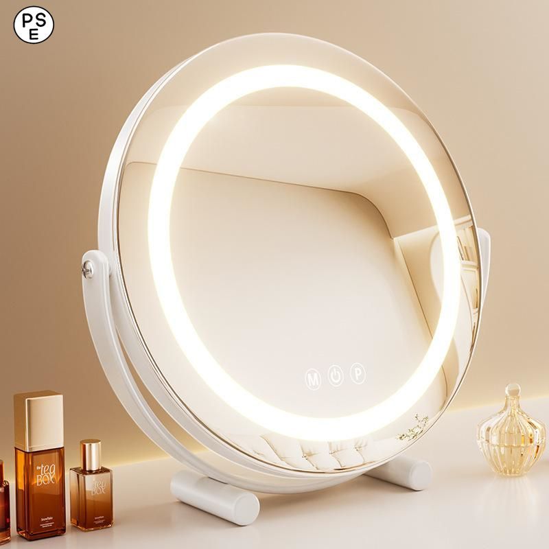 女優ミラー 卓上ミラー 卓上鏡 化粧鏡 led ライト付き 大きい 丸型 メイク鏡 ドレッサー USB充電式 180°回転 無段階調光 三色光源 おしゃれ 女性 ギフト 誕生日