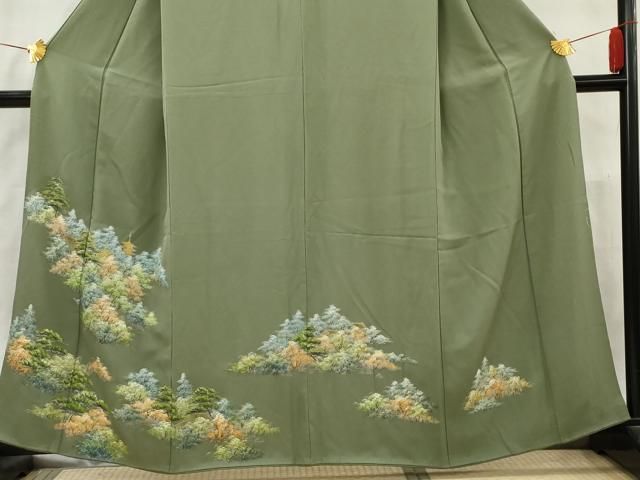 平和屋着物▽本塩沢 訪問着 単衣 樹林文 正絹 逸品 CAAU3820xi