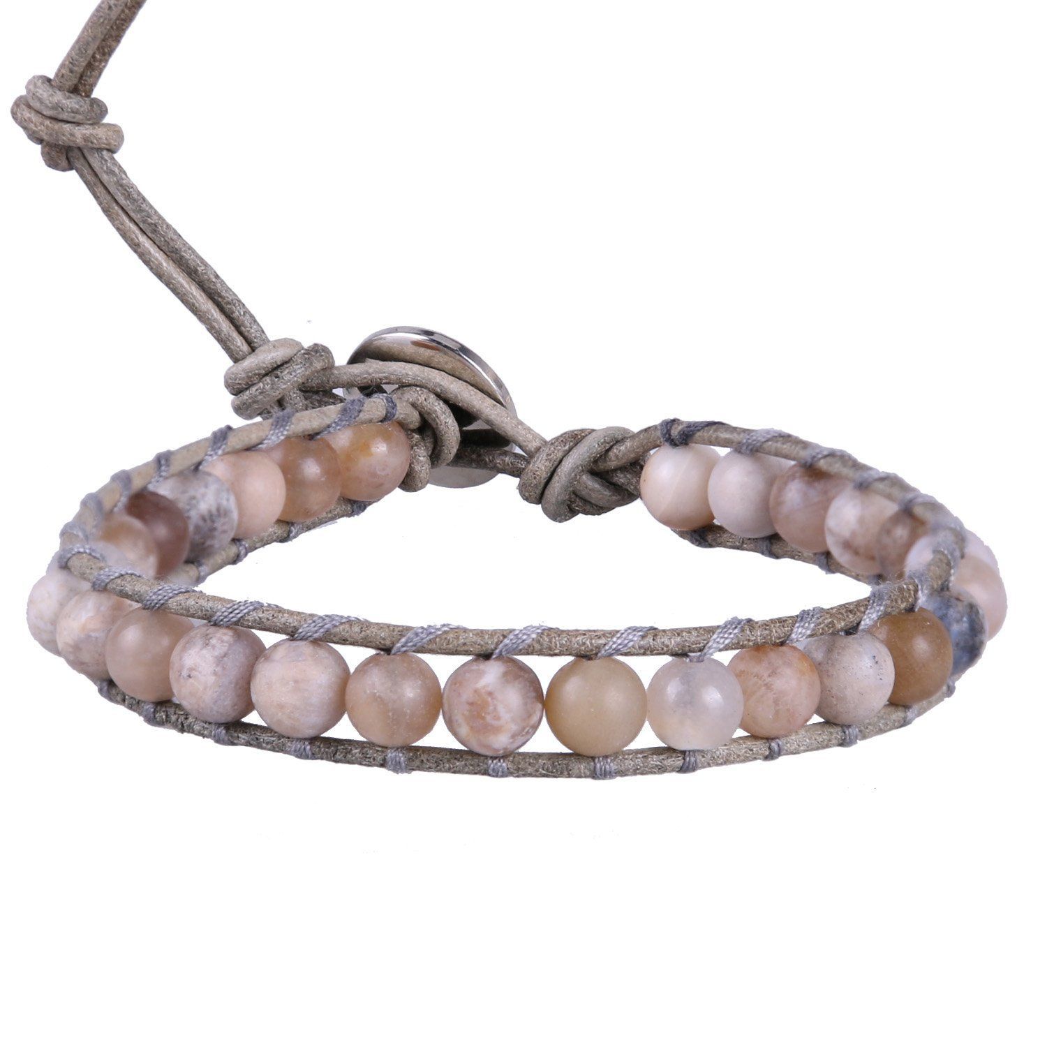 数量 パワーストーン アンティーク レザー ブレスレット ビーズ バングル ラップ 単連 男女兼用 KELITCH