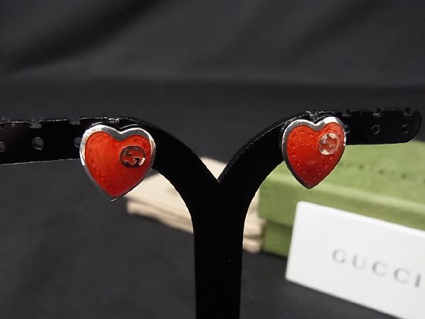 □極美品□ GUCCI グッチ インターロッキングG SV925 ハート ピアス 