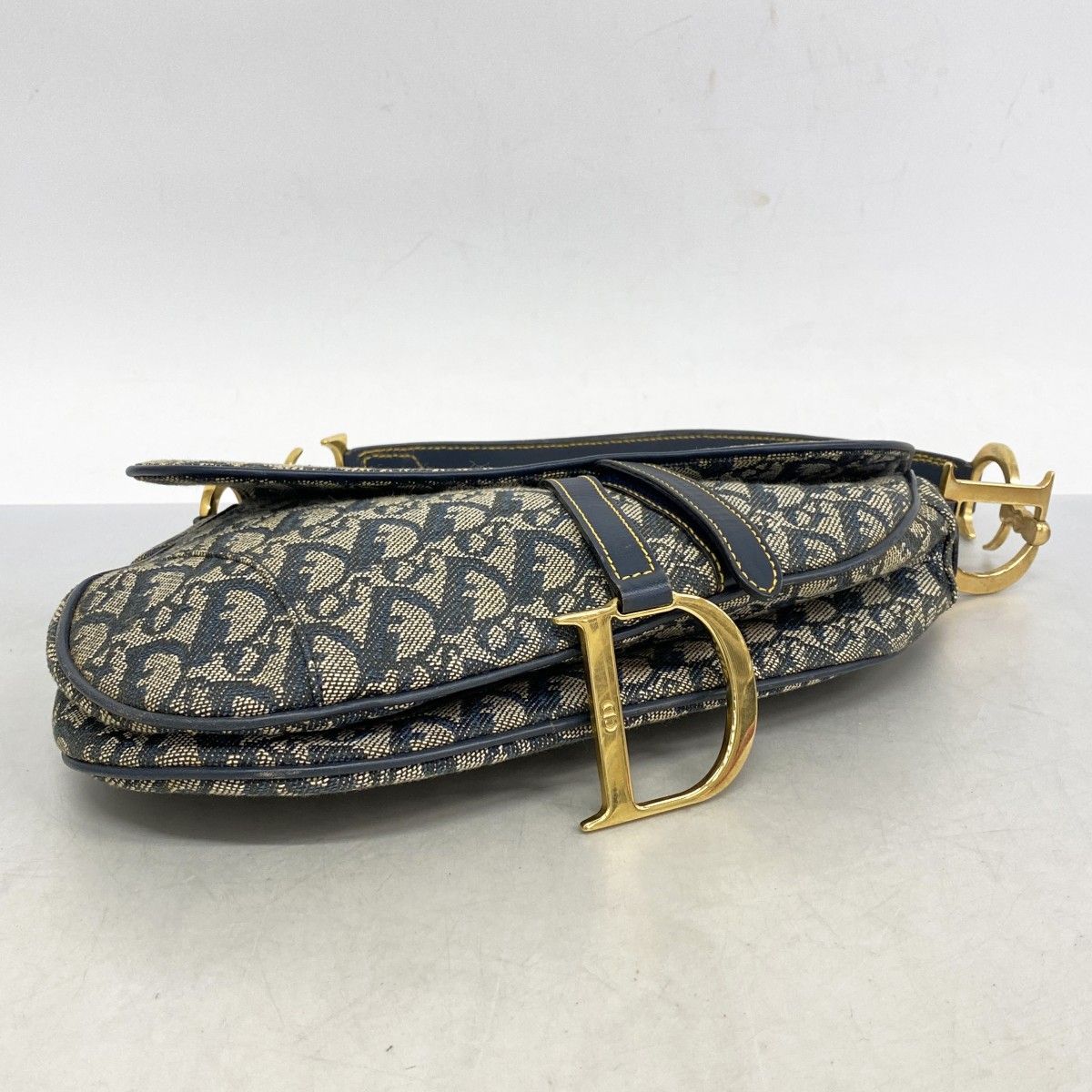 美品　クリスチャンディオール　トロッター　サドルバッグ　ゴールド金具　ネイビー Christian Dior クリスチャンディオール サドルバッグ