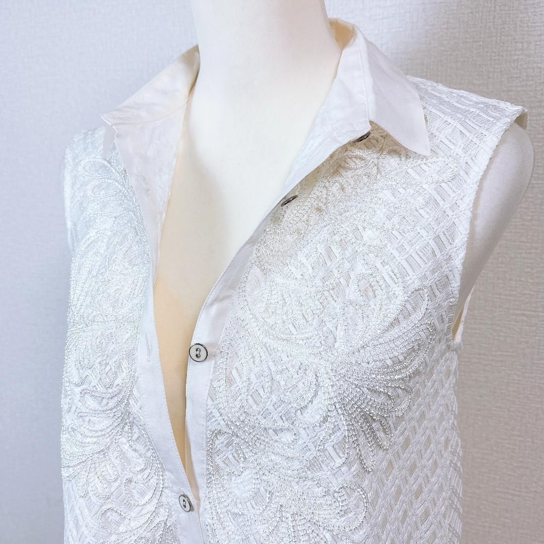 レース刺繍 ノースリーブシャツワンピース