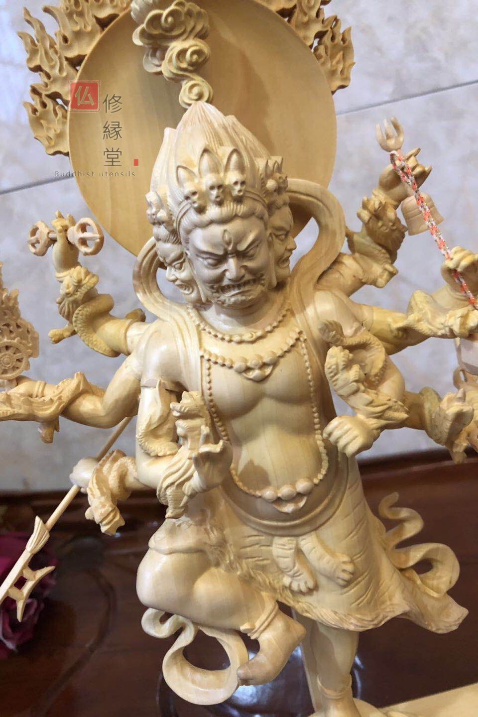 修縁堂】最高級 木彫仏像 烏枢瑟摩明王立像 彫刻 一刀彫 天然