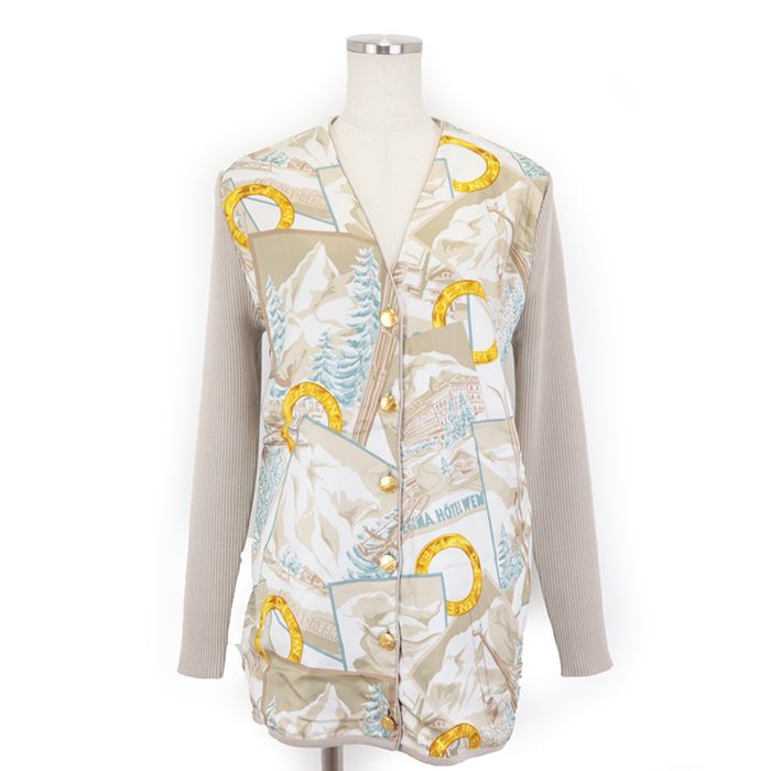 美品】セリーヌ ヴィンテージ シルク 総柄 切替 リブ  