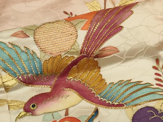 平和屋着物○豪華振袖 駒刺繍 枝花文 たたき染め 金彩 正絹 逸品