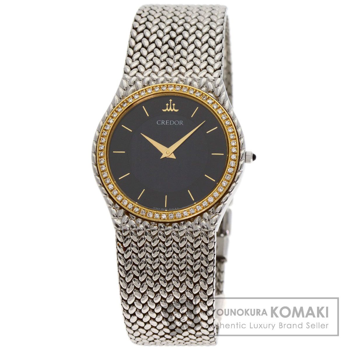 SEIKO セイコー 8N70-6140 クレドール ダイヤモンドベゼル 腕時計 SS SS K18YG メンズ