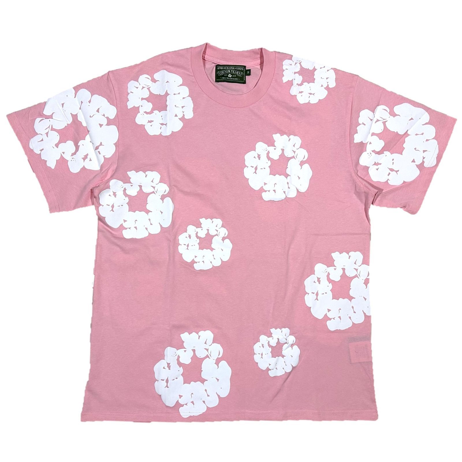 デニムティアーズ フラワープリント 半袖 Tシャツ ピンクホワイト 