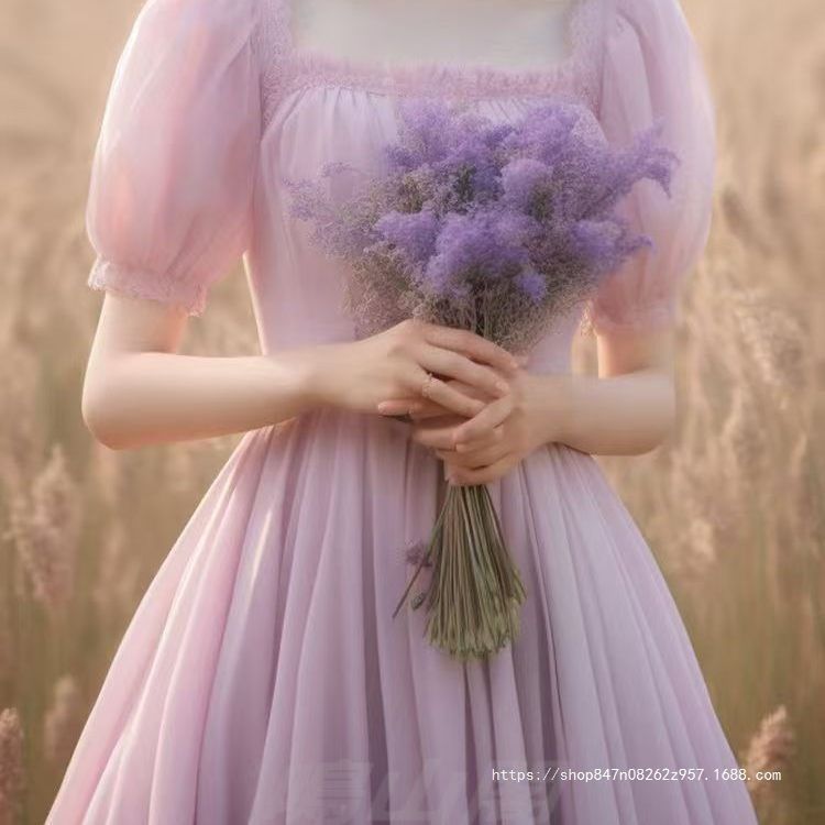 ワンピース レディース エレガント 2025夏 パフスリーブ ラビットネック フレンチ ティードレス パーティー 感