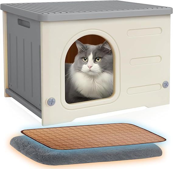 【在庫処分】laiqianle 猫 ハウス ペットハウス 犬小屋 小型犬用 組み立て キャットハウス 屋外 室内 防水 防風 換気 四季通用 毛布付き 組立簡単 野良猫 避難所 猫 冬用ハウス 冷感マット付き(