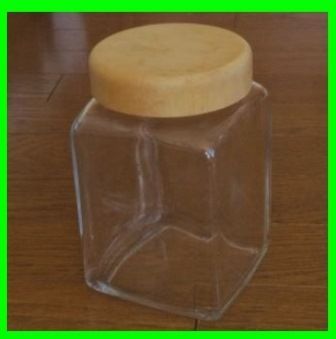 ガラス瓶 木柄ふた付 角瓶 ウッディポット 保存容器 小物入れ/東洋ガラスレトロ