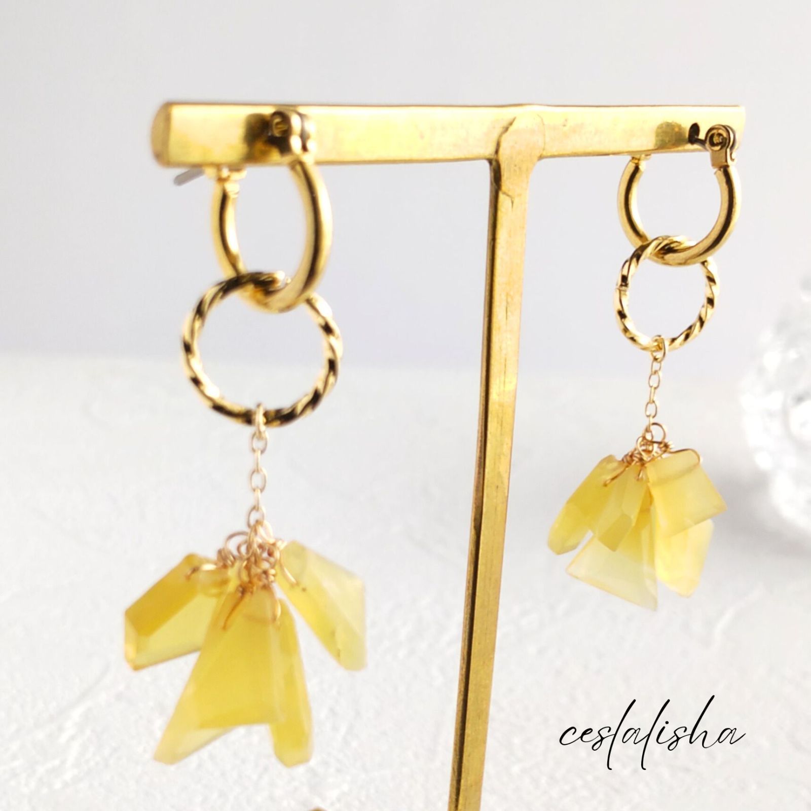 14kgfイチョウカービングピアス/イヤリング 14kgfイチョウカービングピアス/イヤリング 水晶フラワーカービング