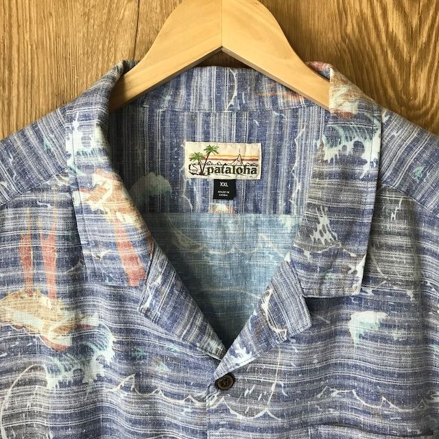 PATAGONIA PATALOHA ヘンプ素材 開襟 アロハシャツ ハワイアン 半袖シャツ ショートスリーブシャツ メンズ XXLサイズ パタゴニア パタロハ ストリート サーフ アメカジ 古着 s24062806