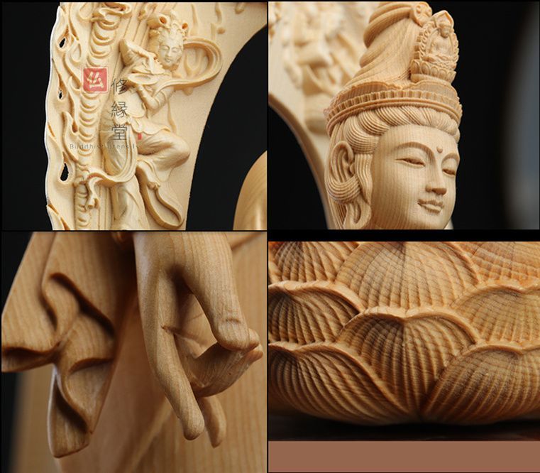 【修縁堂】最高級 木彫り 仏像 阿弥陀三尊立像 彫刻 一刀彫 天然木檜材 修縁堂】最高級 木彫仏像 阿弥陀三尊立像 彫刻 一刀彫 天然木檜