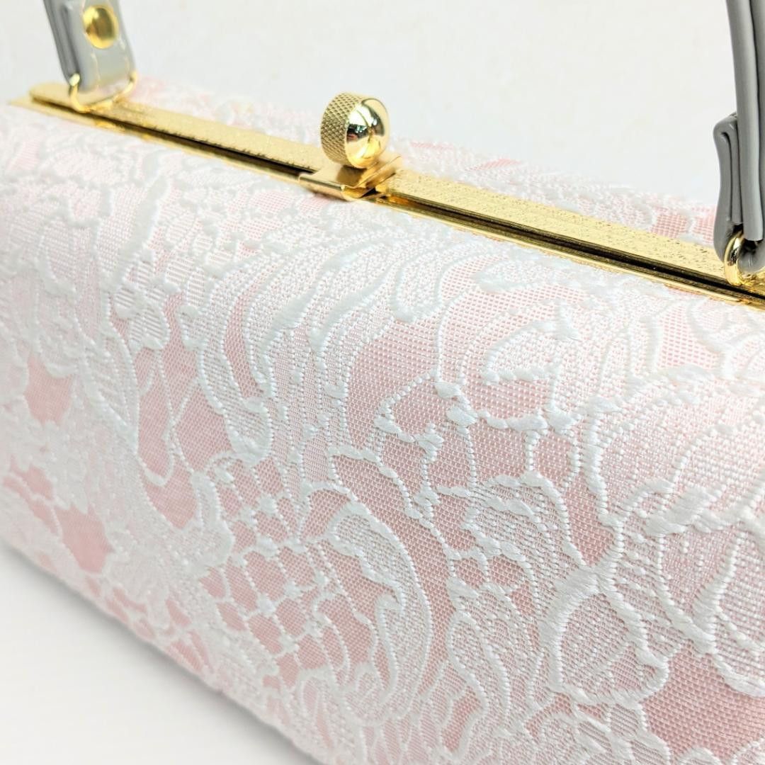 草履 バッグ セット ジャガード ピンク×シルバー フリーサイズ u78-1  