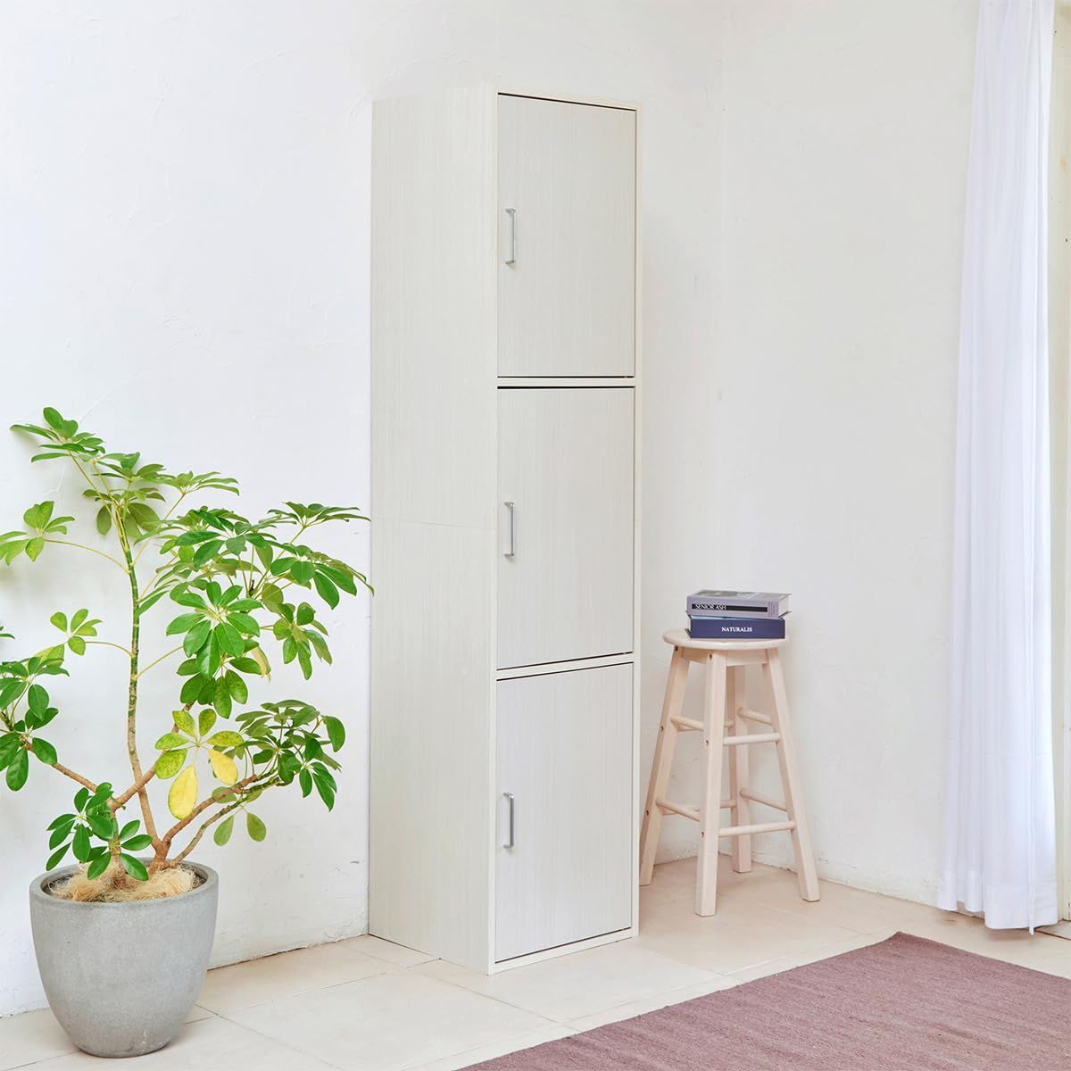 収納棚 ラック 整理棚 3段の扉付き収納 同シリーズで 自由自在 一人暮らしの部屋や狭いスペースにぴったりサイズ ホワイト 白井産業 白木目 ベーシックデザイン 幅43×奥行39.3×高さ179.7cm FUL-1845 3D WH フルニコ