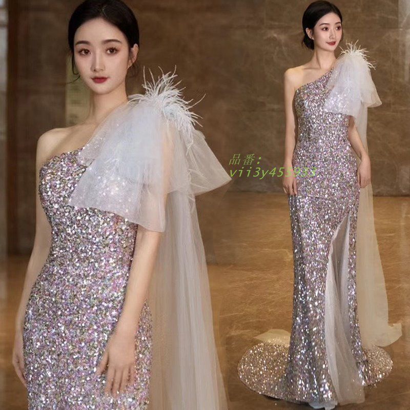 ドレス パーティードレス ロングドレス マーメイドドレス スパンワンショルダー 結婚式 花嫁 二次会 ステージドレス 発表会 ウェディングドレス