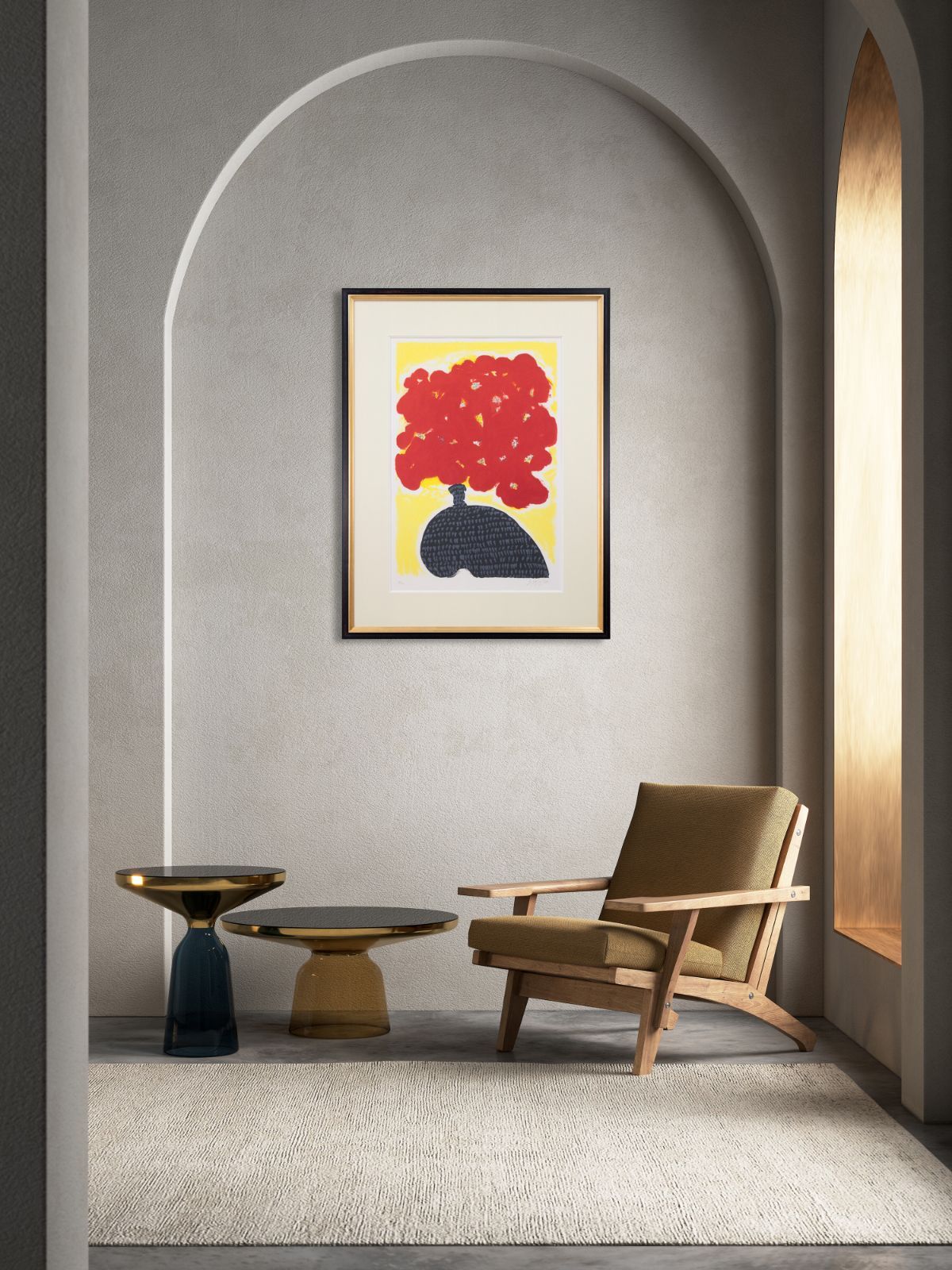 貝殻と赤い花のリトグラフ 三岸節子「花 I (赤)」リトグラフ :: 絵画買取・販売 - シバヤマ