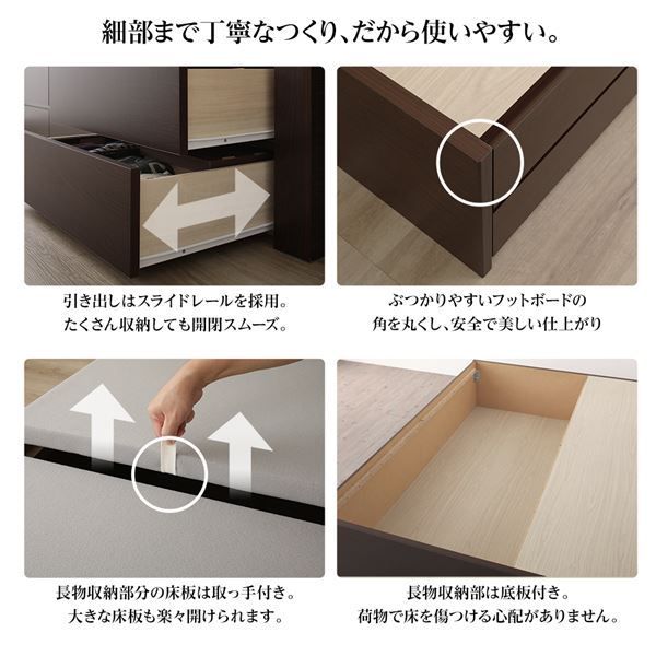 省スペース ヘッドボード 頑丈 大容量 BOX収納 ベッド セミシングルサイズ (フレームのみ) 日本製 低ホルムアルデヒドF 長尺物収納可 引き出し5杯 アイボリー【代引不可】 省スペース 頑丈 ベッド 組立設置 フラット 2コンセント