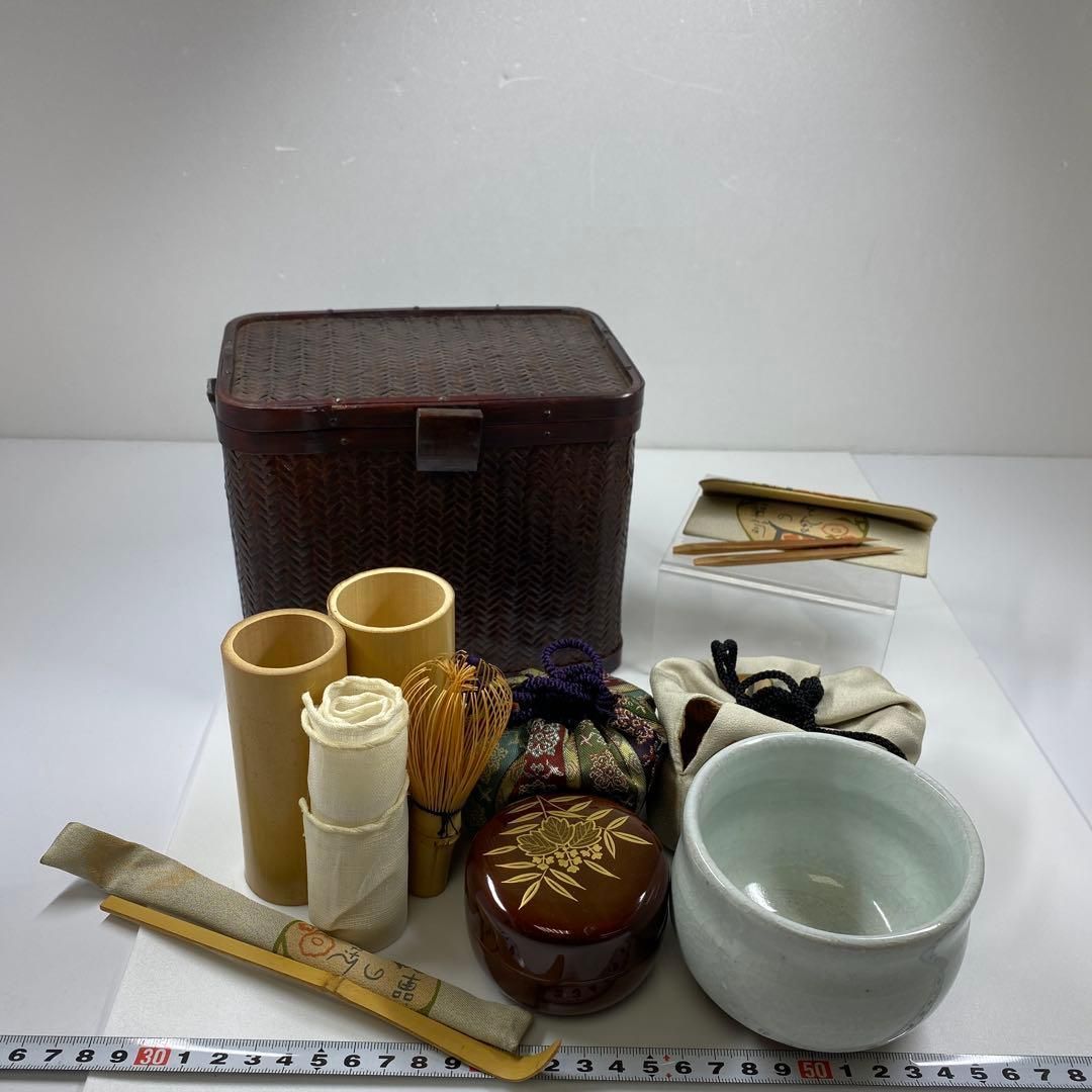 茶3 竹製 網代茶箱 茶碗 茶器揃え タルサ 東な6-1228