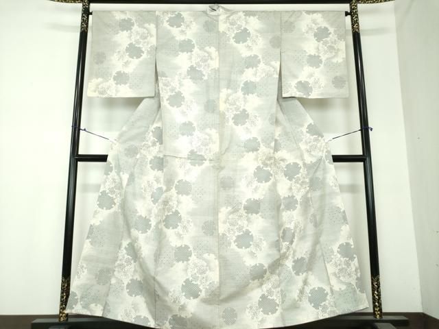 平和屋着物●本場大島紬　白大島　9マルキ　雪輪重ね花文　正絹　逸品　DAAS3909ps 平和屋着物○本場大島紬 白大島 9マルキ 雪輪重ね花文 正絹 逸品