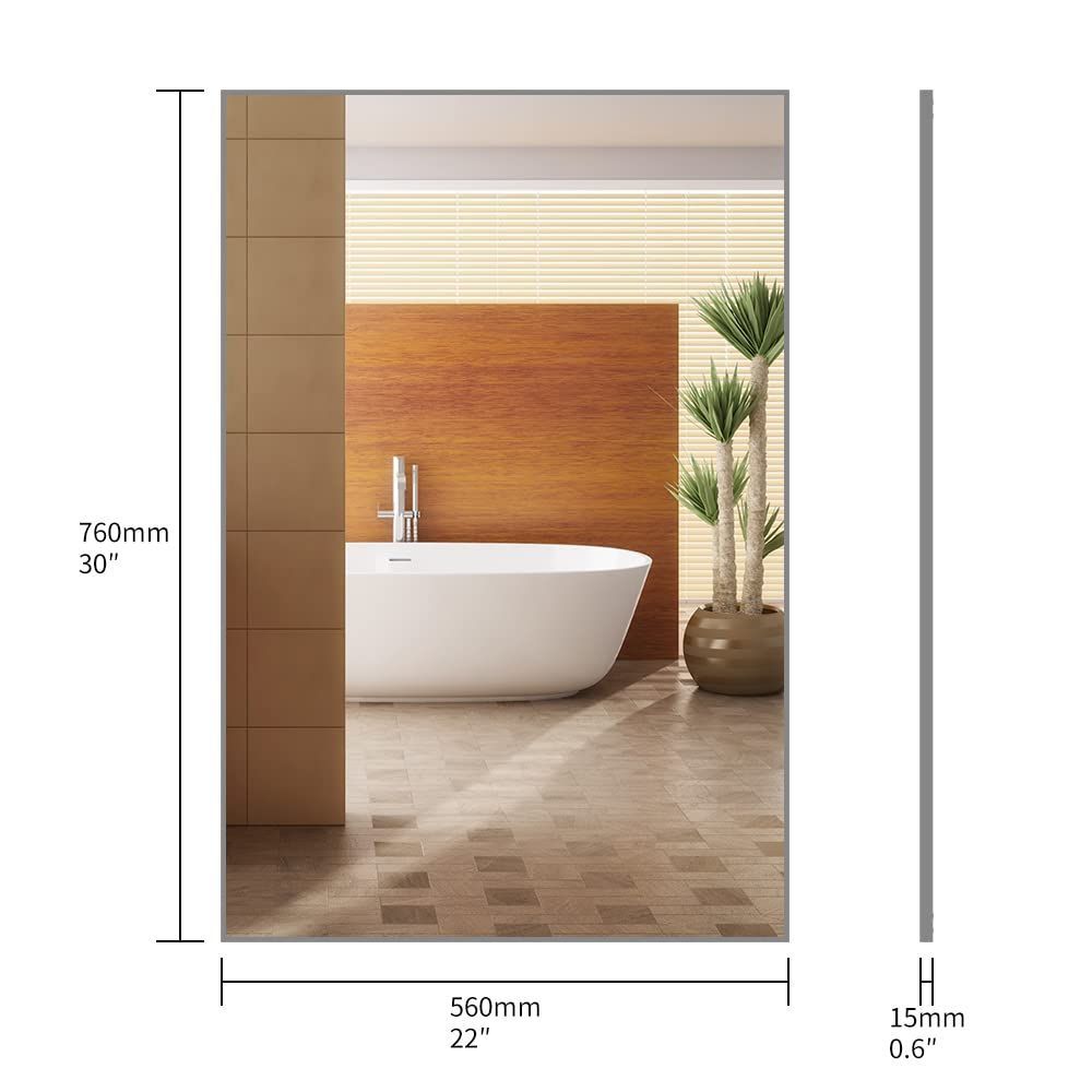 56CM長方形の壁掛けミラー 寝室のバスルームに水平または垂直に吊るす x 大型モダンウォールミラー 76CM