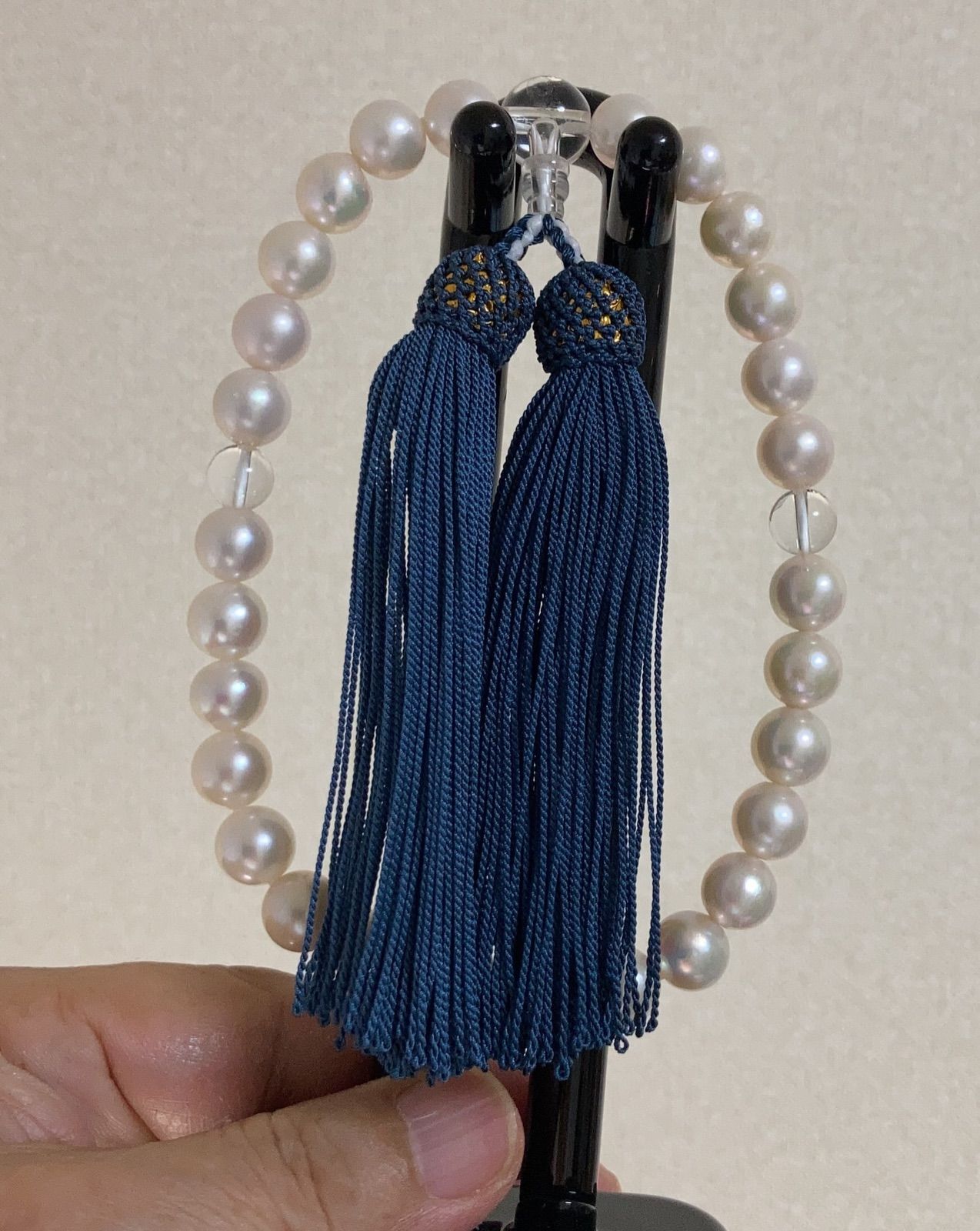 超大珠 あこや真珠 念珠 数珠 鉄紺房 全宗派使用可能 保証&手引き付き