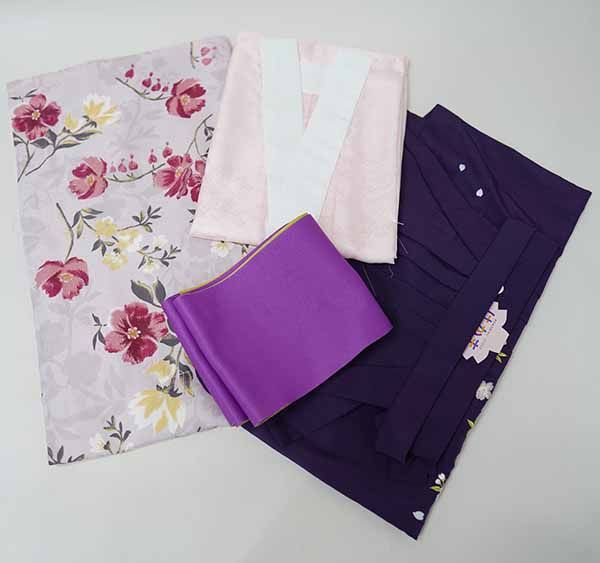 二尺袖着物 単品「花くす玉 紫鳶色」KIMONOMACHIオリジナル お仕立て