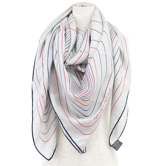 美品】Hermes エルメス ストール 大判 H ロゴ エンブレム フリンジ  