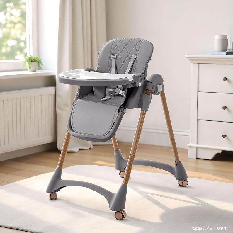 D8922◆♥ ベビーチェア ハイチェア ローチェア キッズチェア 折りたたみ キャスター 五点式安全ベルト 6か月～3歳 ベビー用品 CHOZAN HA-028 グレー