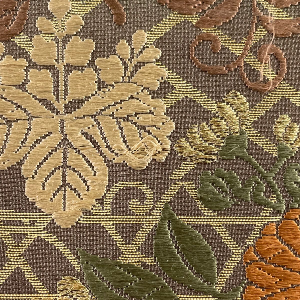 袋帯 秀品 草花 菊 箔 唐織 灰緑 六通 正絹 【中古】 - メルカリ 