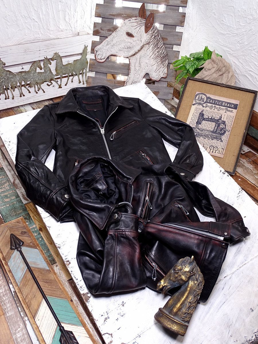 レザージャケット 上品 アメカジ 本革 イタリア馬革 茶芯ホース