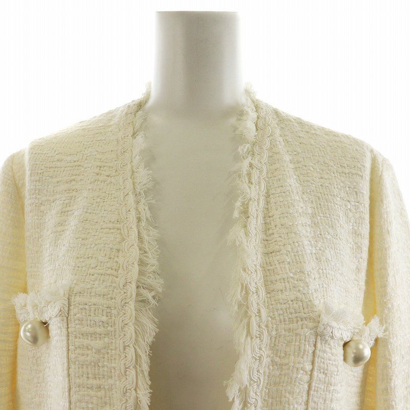 美品 エルマンノシェルヴィーノ ビッグパール付きノーカラーツイード