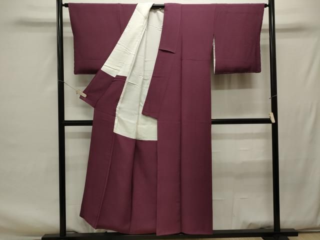 平和屋着物□上質な色無地 暗紅色 鬼しぼ縮緬 正絹 逸品 未