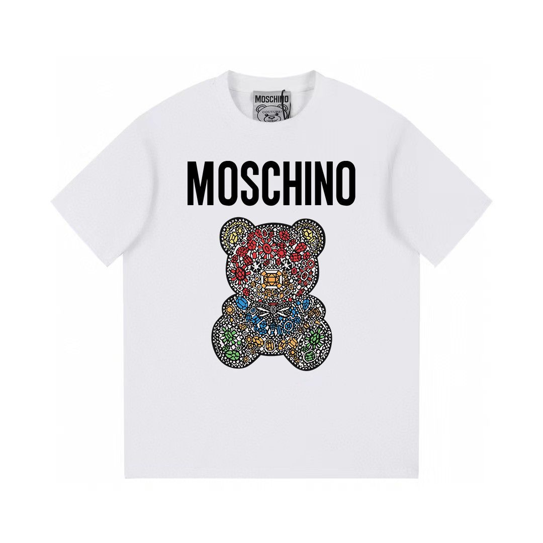 Moschino モスキーノ 新作 ダイヤモンド ベア プリント ホワイト 半袖 Tシャツ