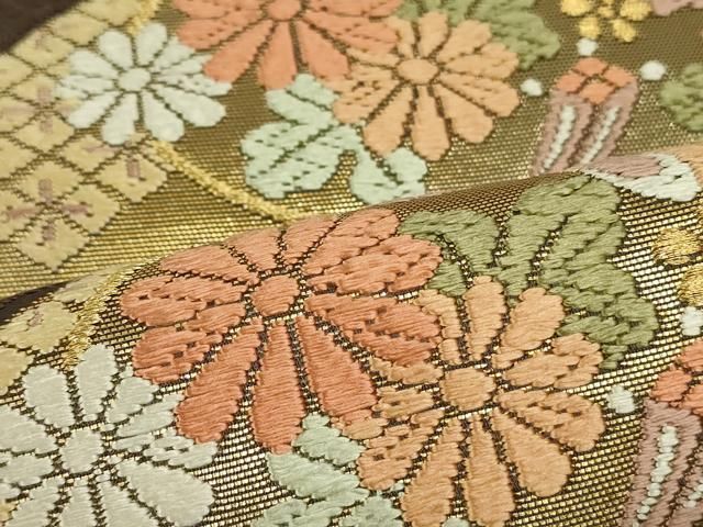 平和屋着物○六通柄袋帯 唐織 貝合わせ吉祥小槌花文 金糸 正絹 逸品