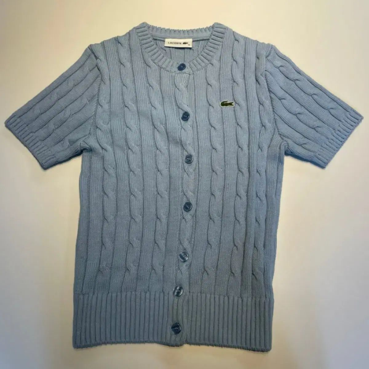 LACOSTE ラコステ ケーブル 半袖 カーディガン 38 ライトブルー