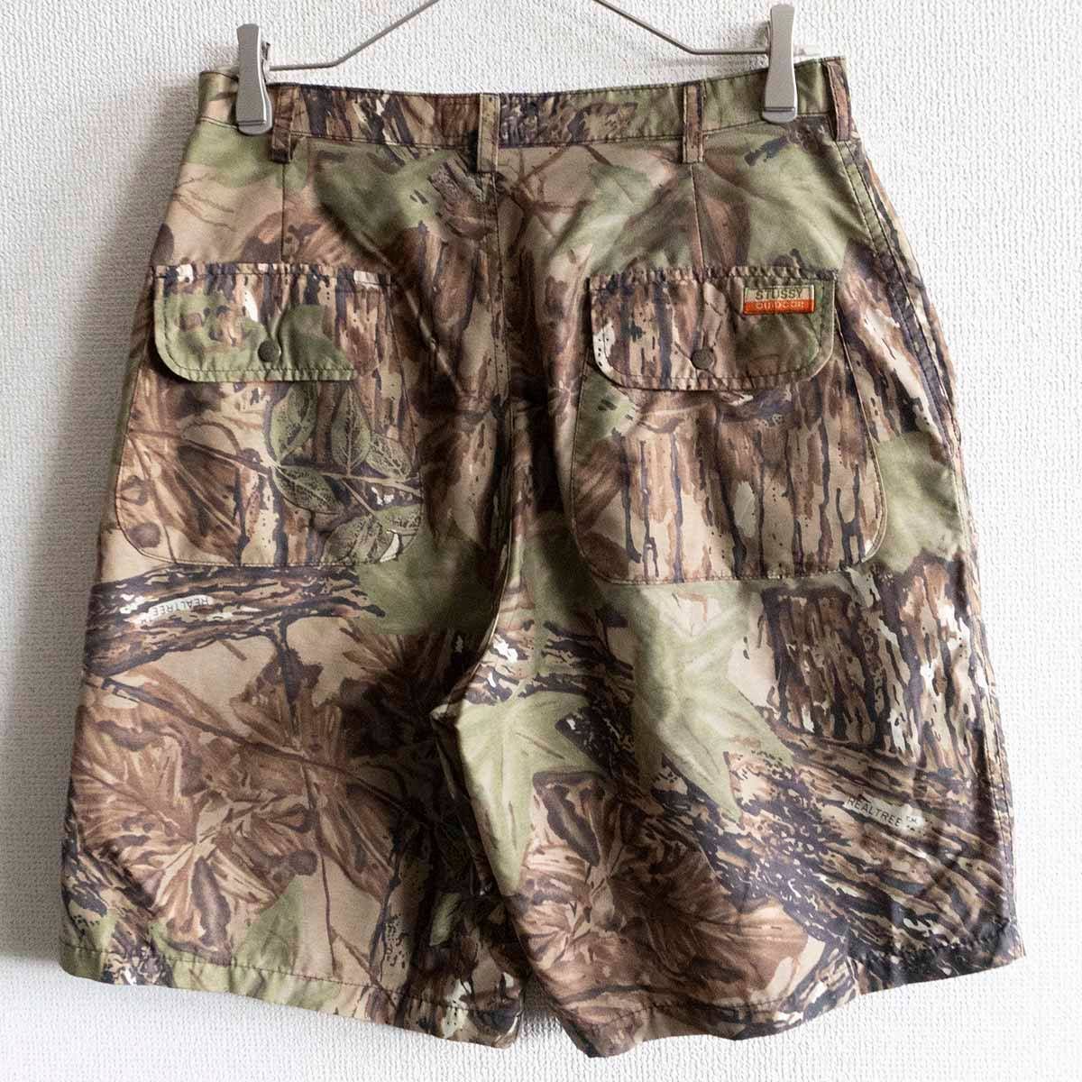 【入手困難】90s OLD STUSSY刺繍 リアルツリー ワイドショートパンツ 90s/USA製】OLD STUSSY 【リアルツリー ショーツ】W30 オールド