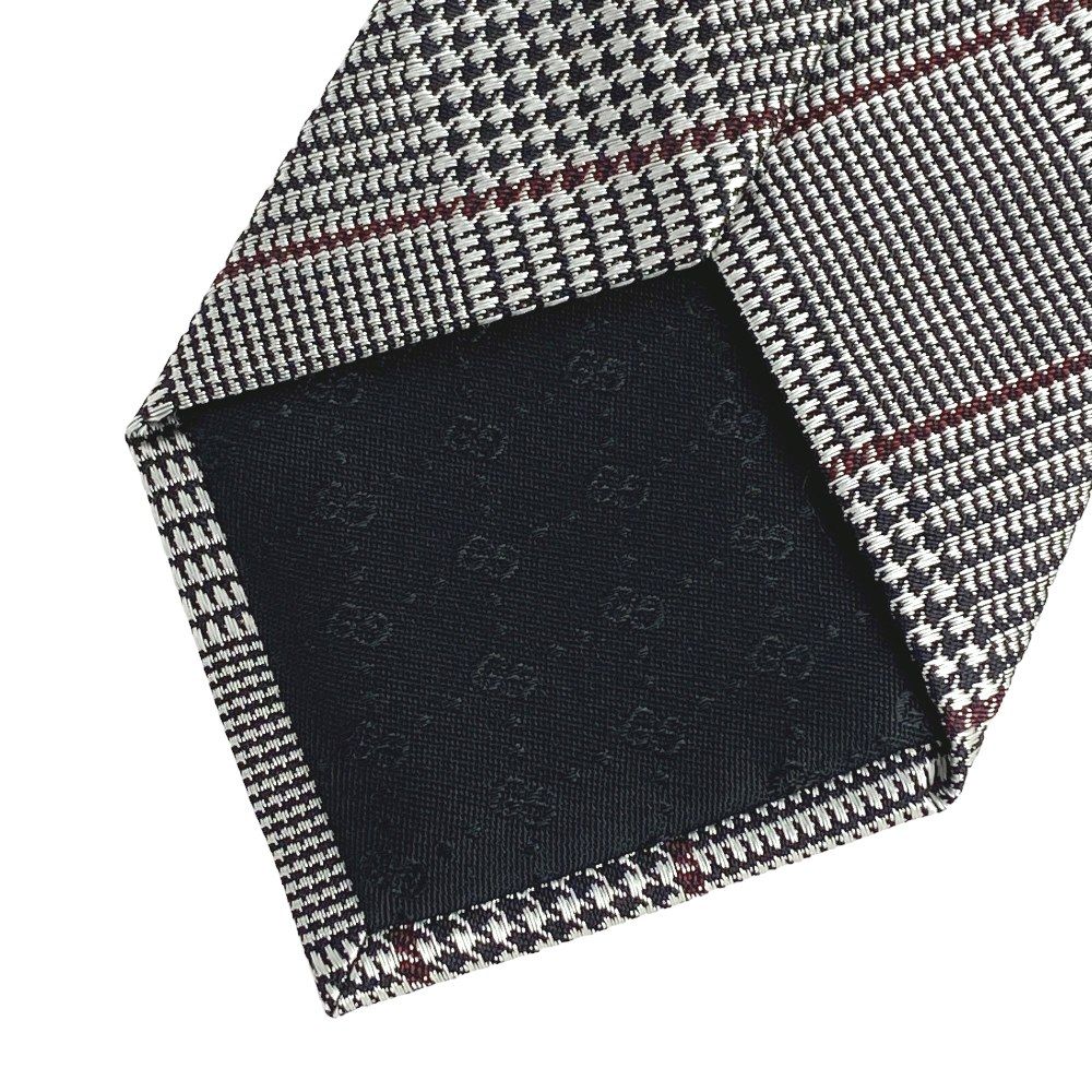 ◆お値打ち品◆　■未使用■　グッチ ネクタイ スーツ ビジネス ファッション 千鳥柄 チェック グレー シルク 【163449】 □未使用□ グッチ ネクタイ スーツ ビジネス ファッション 千鳥柄
