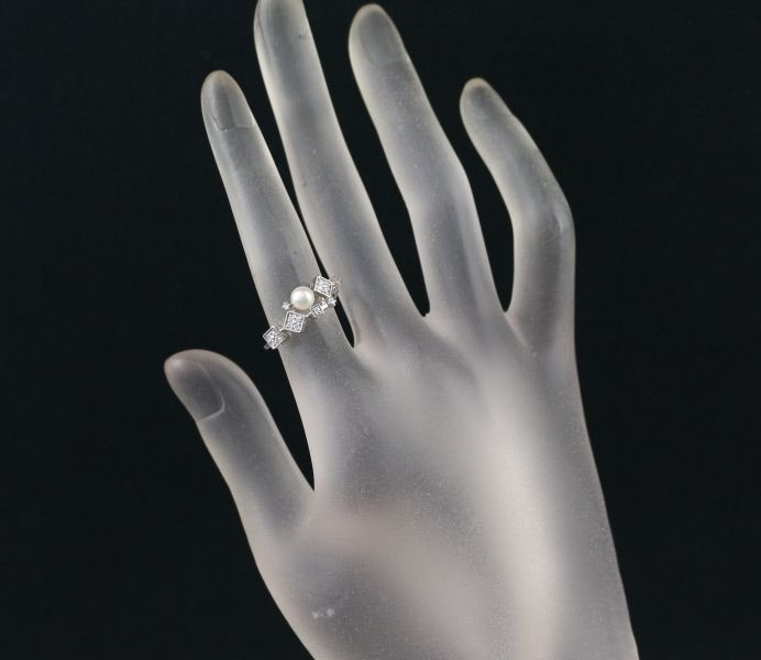 ベビーパール 真珠 4.6mm ダイヤ ダイヤモンド 0.13ct リング K18WG  