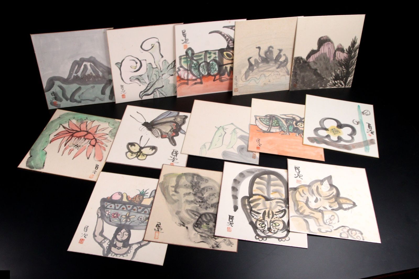 絵画 色彩水墨画 水彩画 真作 栖雪『花鳥図』 橋本コレクション