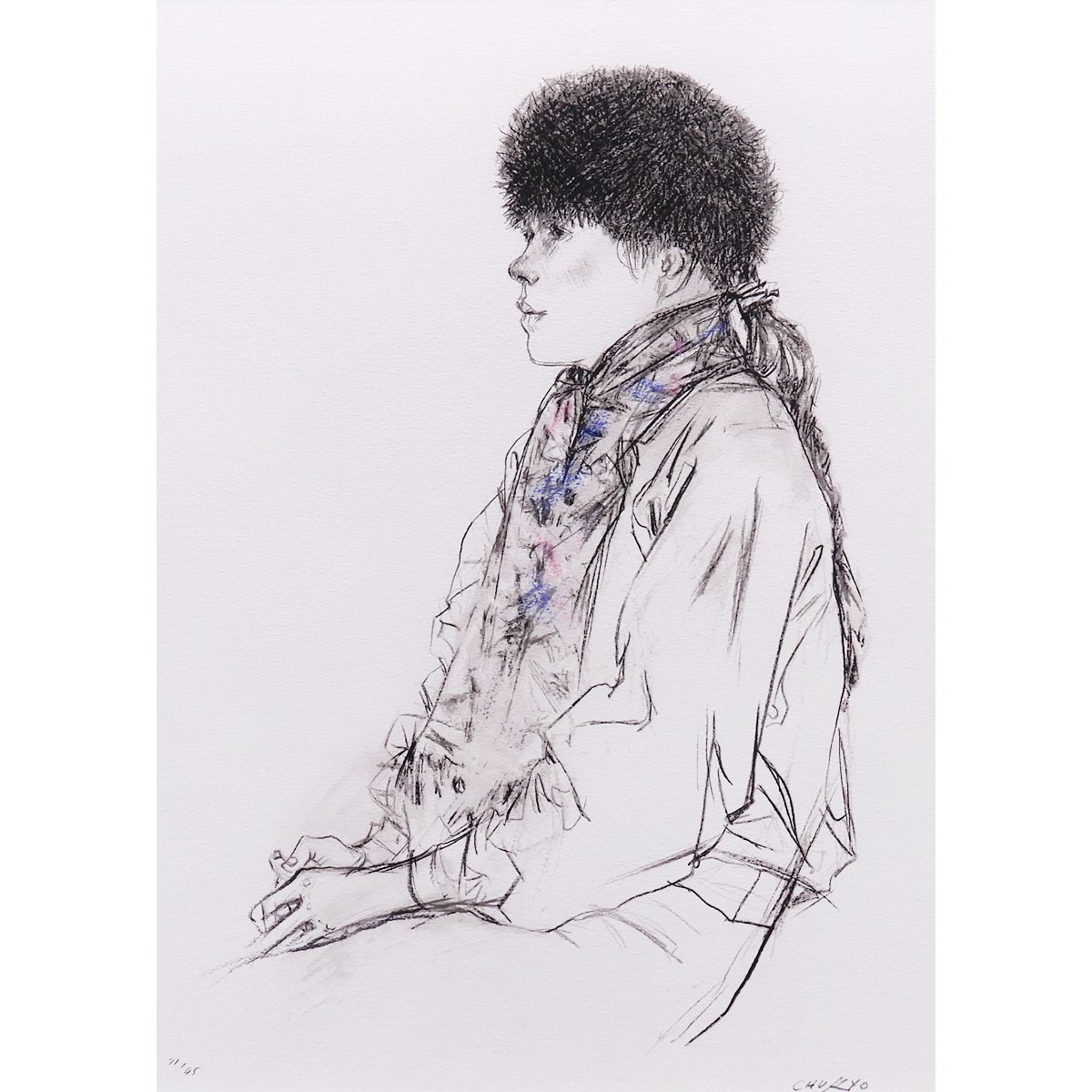 佐藤忠良 冬帽子 或る日の女Ⅰ 人物画 リトグラフに手彩色 女性像 美人画 彫刻家 アート インテリア 版画 絵画 真作保証 げ交渉