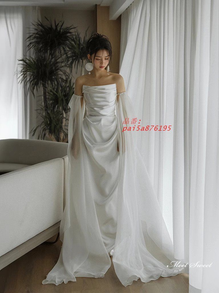 ウェディングドレス ロングドレス スレンダーライン ノースリーブ 二次会 結婚式 サテン 前撮り ウエディングドレス ブライダル 挙式 花嫁 フォト pai5a876195