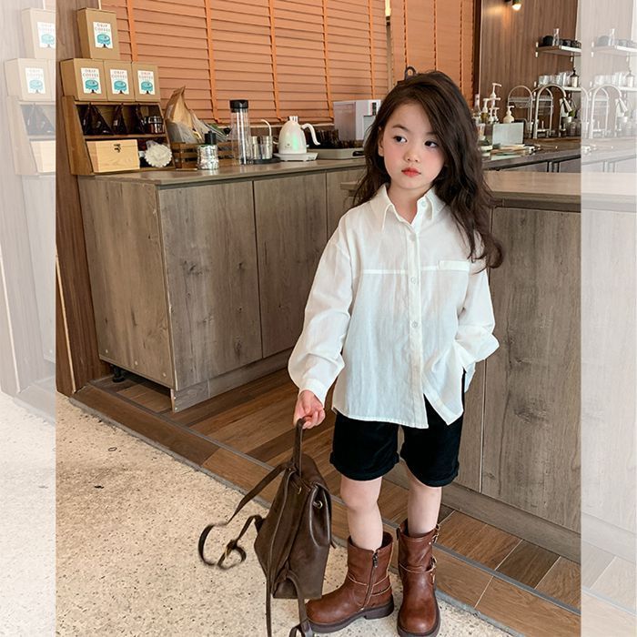 シャツ 女の子 シャツ 開襟シャツ トップス 長袖 白ブラウス キッズ 可愛い 普段着 入学式 制服 卒業式 ホワイトYRDA7104