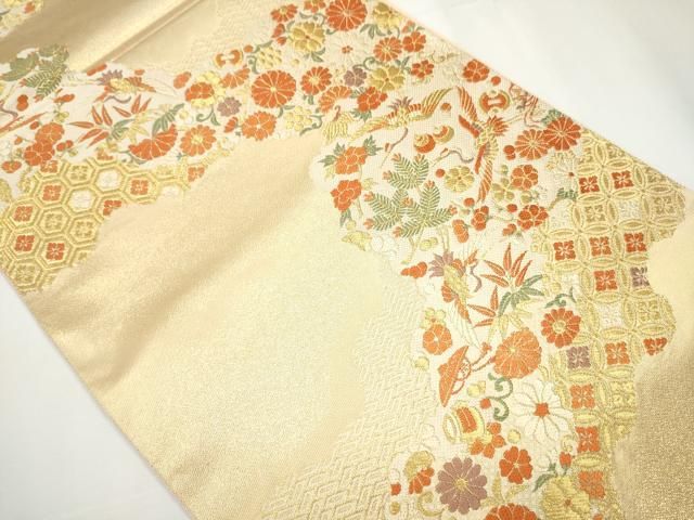 平和屋着物 西陣の名門 本家加納 六通柄袋帯 飛鶴宝尽くし花文 金糸 正絹 CAAY2475hy