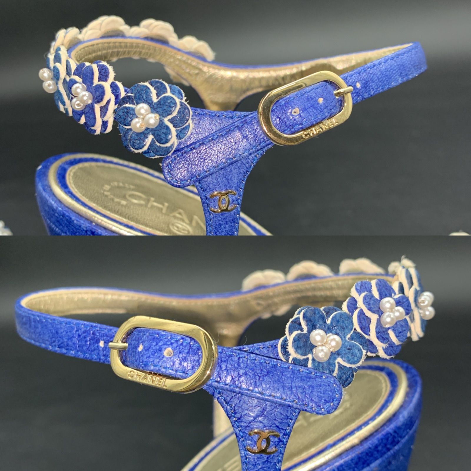 83 CHANEL シャネル サンダル ミュール フラワー パール ビジュー 表記