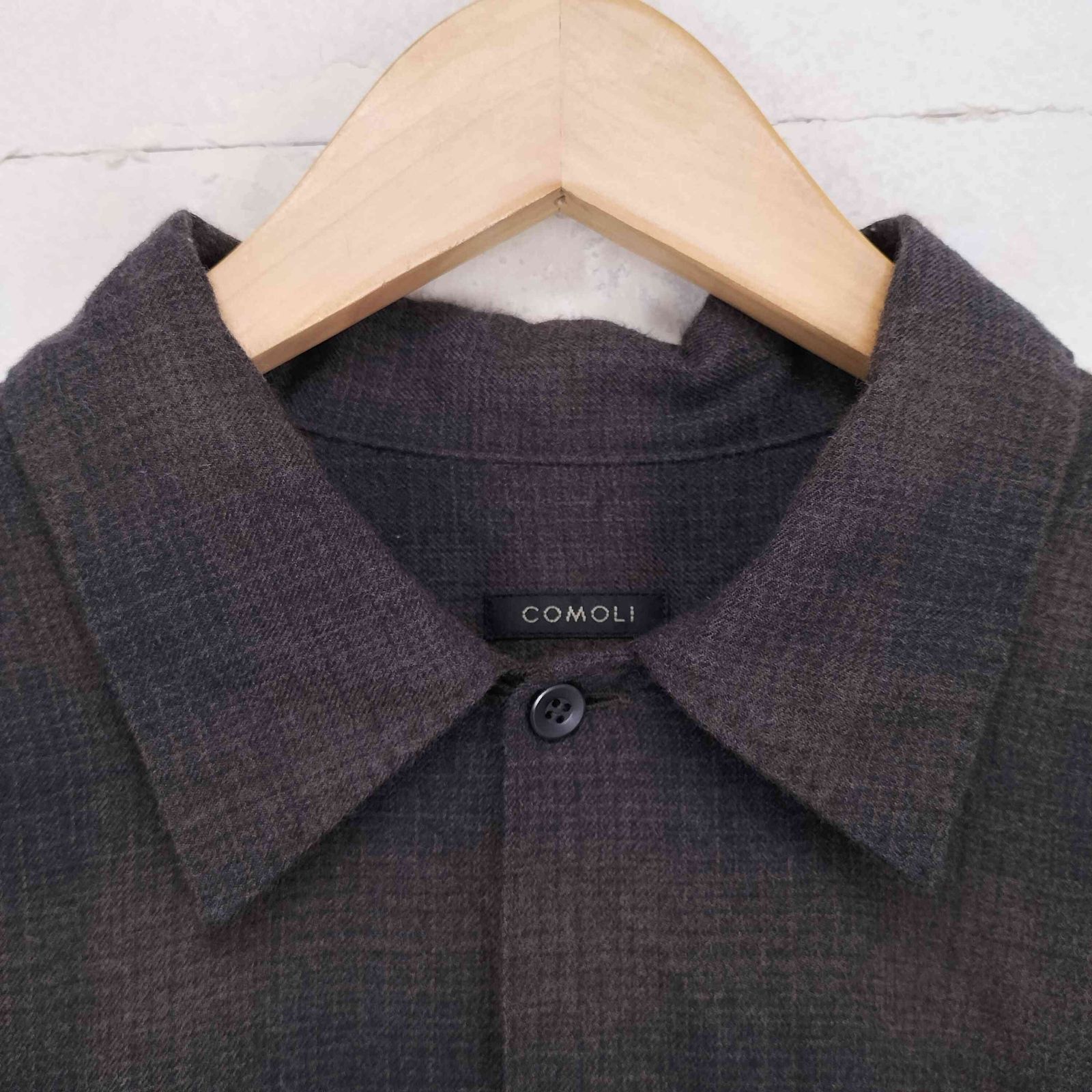 コモリ COMOLI 22AW ウールチェックオープンカラーシャツ メンズ JPN