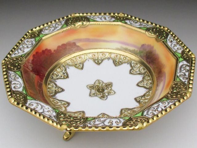 期間限定セール★美品★オールドノリタケ エナメル ジュール 風景絵脚付きボウル ノリタケ オールドノリタケ 金盛りエナメルジュール湖畔風景絵