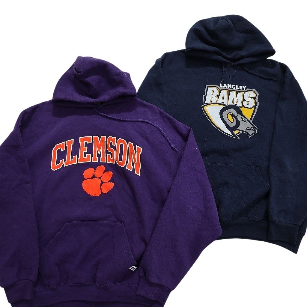 定番，品質保証 古着卸 まとめ売り ラッセル カレッジ パーカー スウェット 8枚セット (メンズ Ｌ ) アーチロゴ カブス 前Ｖネック NB4667 1円スタート