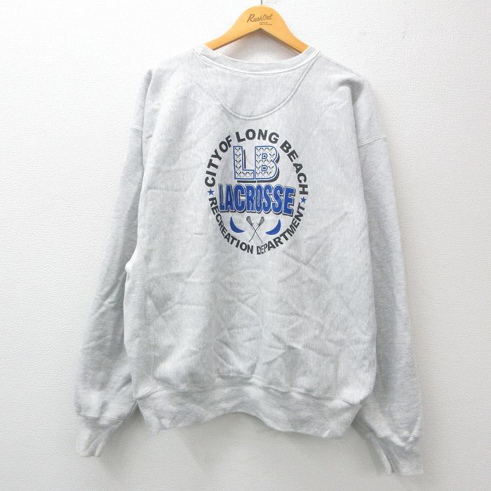 XL/古着 長袖 チャンピオン Champion リバースウィーブ メンズ 00s ラクロス 大きいサイズ クルーネック 薄グレー 霜降り 24dec18 中古 ス