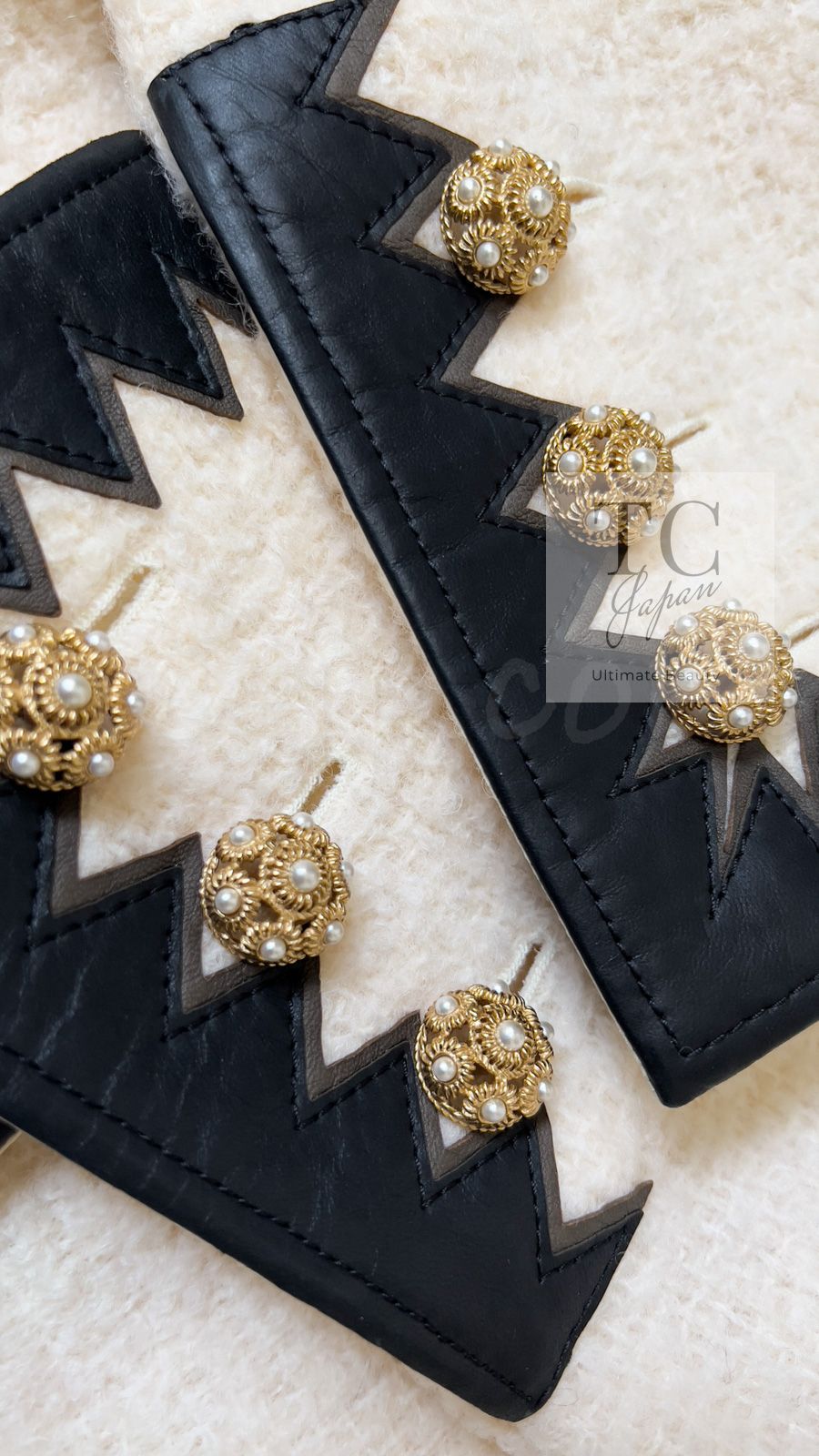 83万 シャネル ジャケット CHANEL アイボリー ウール モヘア レザー